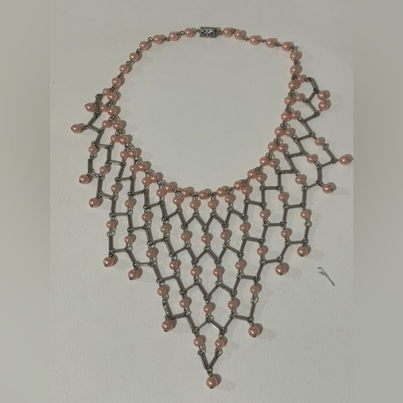 Pink pearl net bib necklace Vintage - Picture 4 of 5